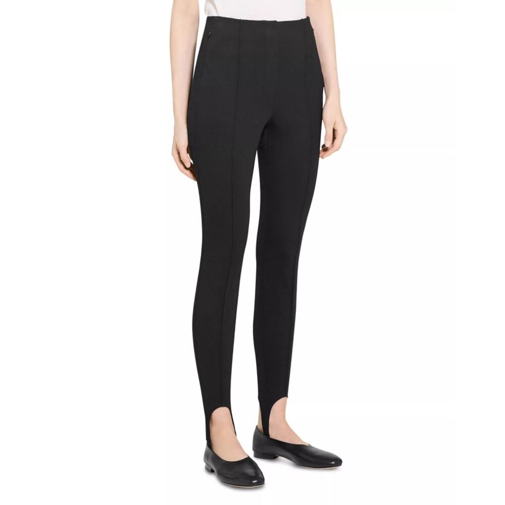 Theory Women Black Viscose Stretch Casual Stirrup Pintuck Slim Pants Size US 0 - Picture 2 of 8